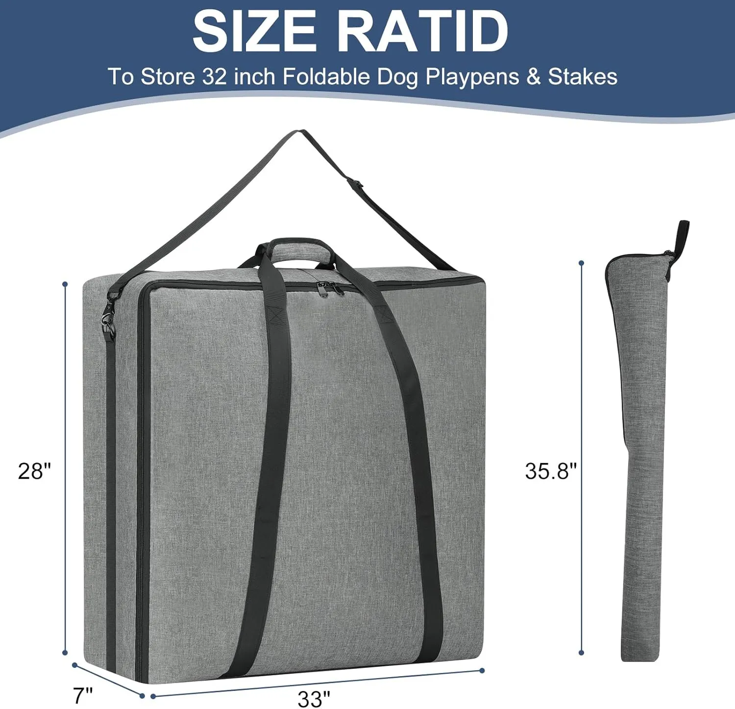 32" Dog Playpen Storage Bag, Suitable for Foldable Exercise Pet Playpens, Dog Fence Travel Bag With Handles For Camping and RV Trip, Waterproof Oxford Fabric Grey