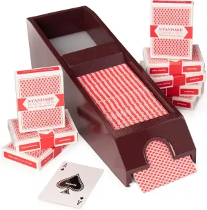 8-Deck Wooden Blackjack Shoe with or Without Cards - Dark Brown Manual Playing Card Shuffler - Classic Chocolate Brown Wood Game Dealer Accessory - Pokemon, Magic of The Gathering, Yu Gi Oh!, TCG