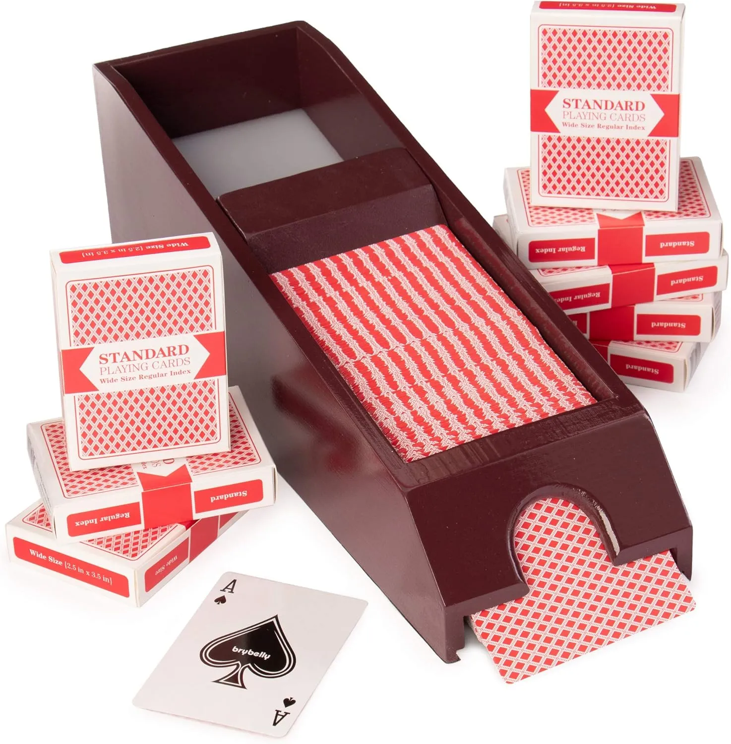 8-Deck Wooden Blackjack Shoe with or Without Cards - Dark Brown Manual Playing Card Shuffler - Classic Chocolate Brown Wood Game Dealer Accessory - Pokemon, Magic of The Gathering, Yu Gi Oh!, TCG