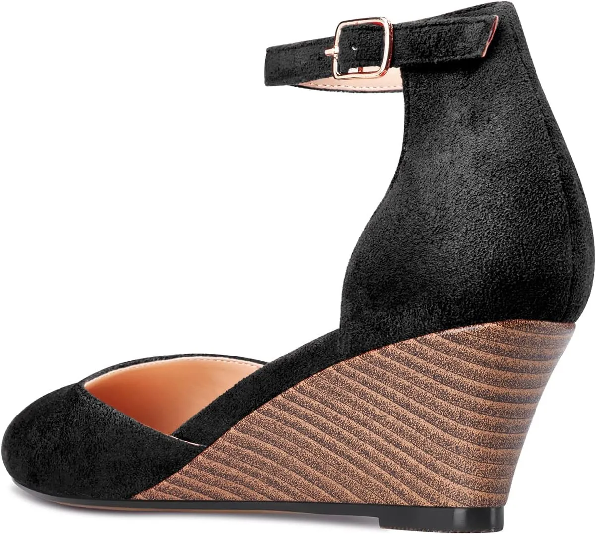 Aachcol Women Cork Wedge Pumps Close Round Toe Two-Piece Ankle Strap Mid Heel Dress Shoes Wedding 2 Inche