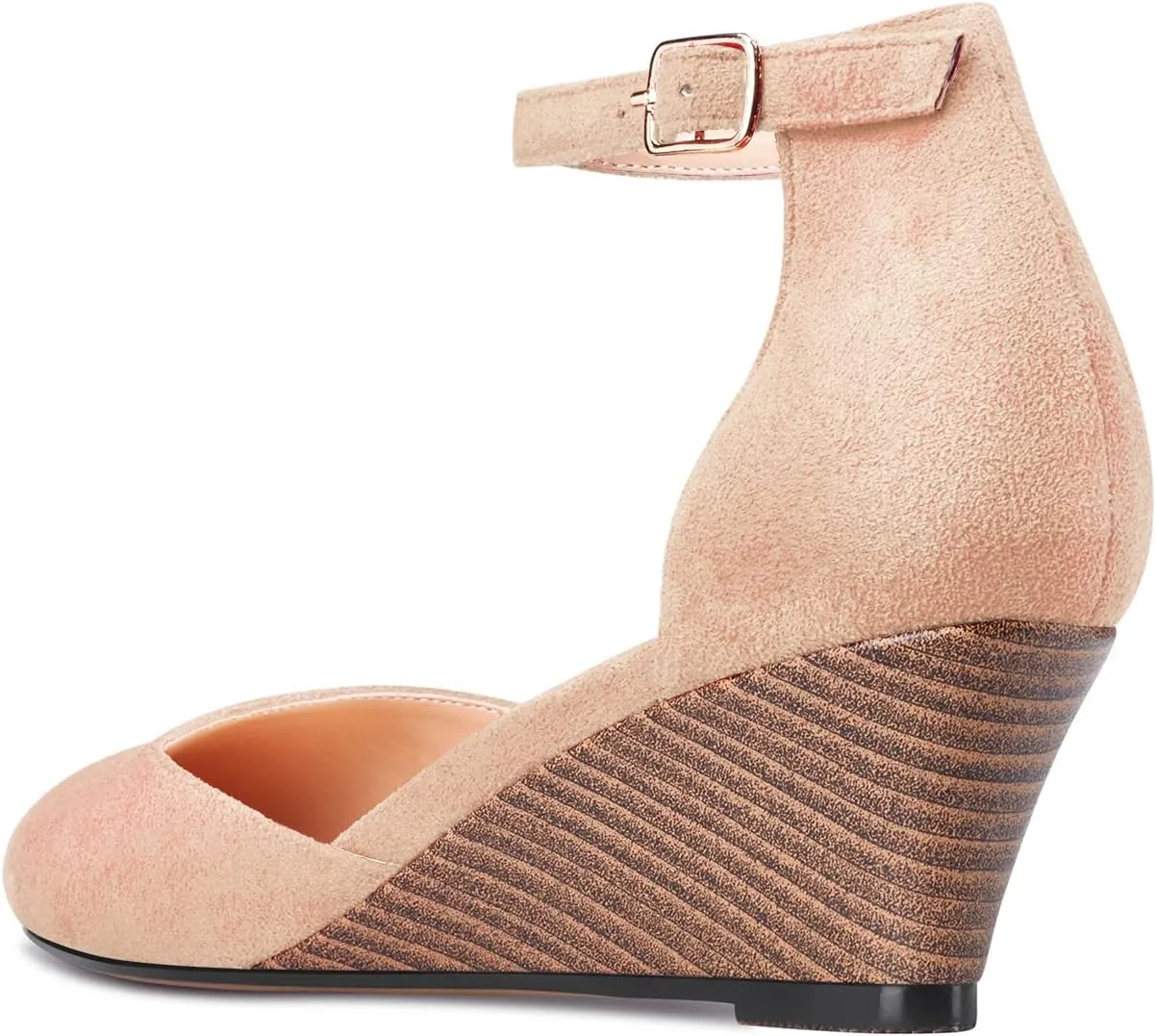 Aachcol Women Cork Wedge Pumps Close Round Toe Two-Piece Ankle Strap Mid Heel Dress Shoes Wedding 2 Inche