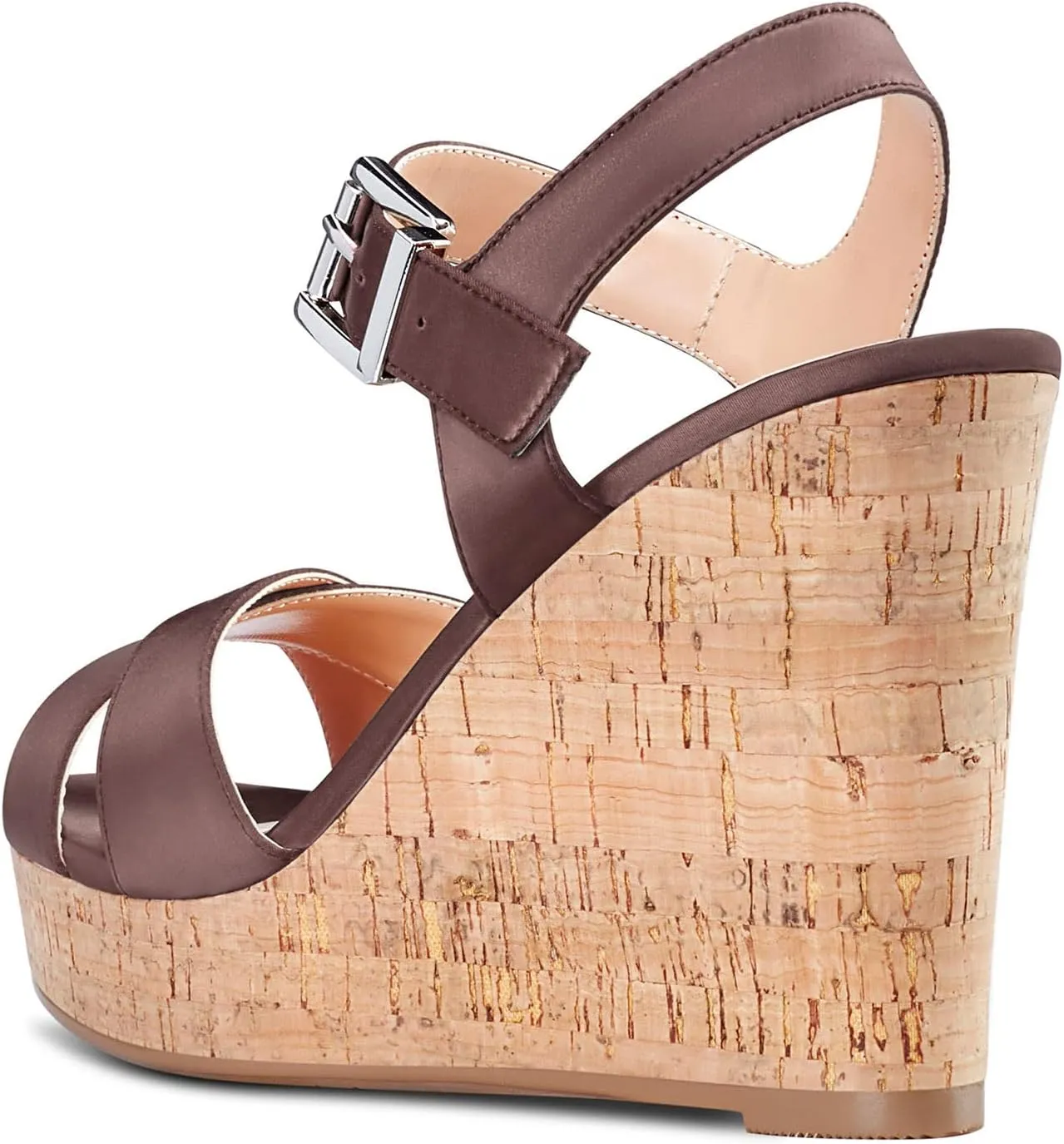 Aachcol Women Cork Wedge Sandals Peep Open Round Toe High Heel Ankle Strap Slingback Clear Dress Shoes Cute Classic Wedding Party 4 Inch