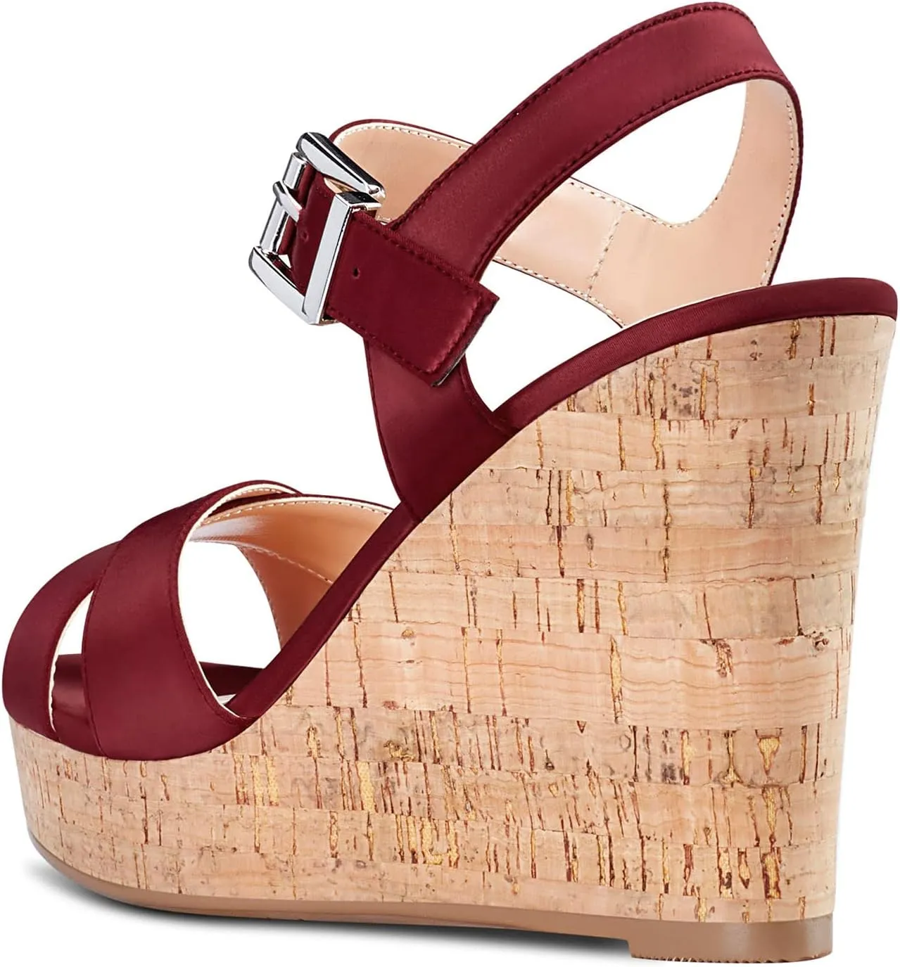 Aachcol Women Cork Wedge Sandals Peep Open Round Toe High Heel Ankle Strap Slingback Clear Dress Shoes Cute Classic Wedding Party 4 Inch