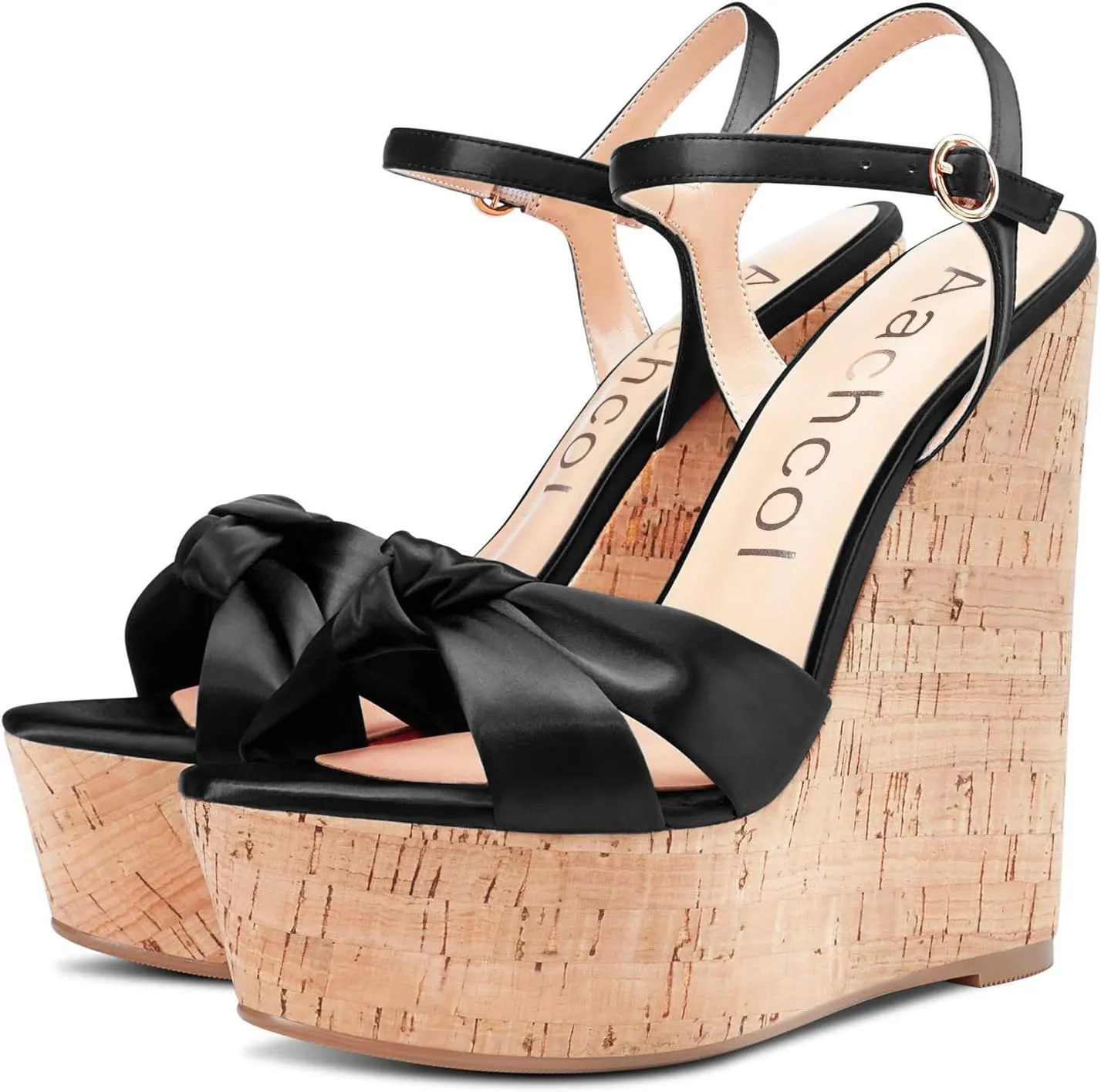 Aachcol Women Cork Wedge Sandals Platform High Heel Peep Open Toe Ankle Strap Slingback Clear Dress Shoes Classic Cute