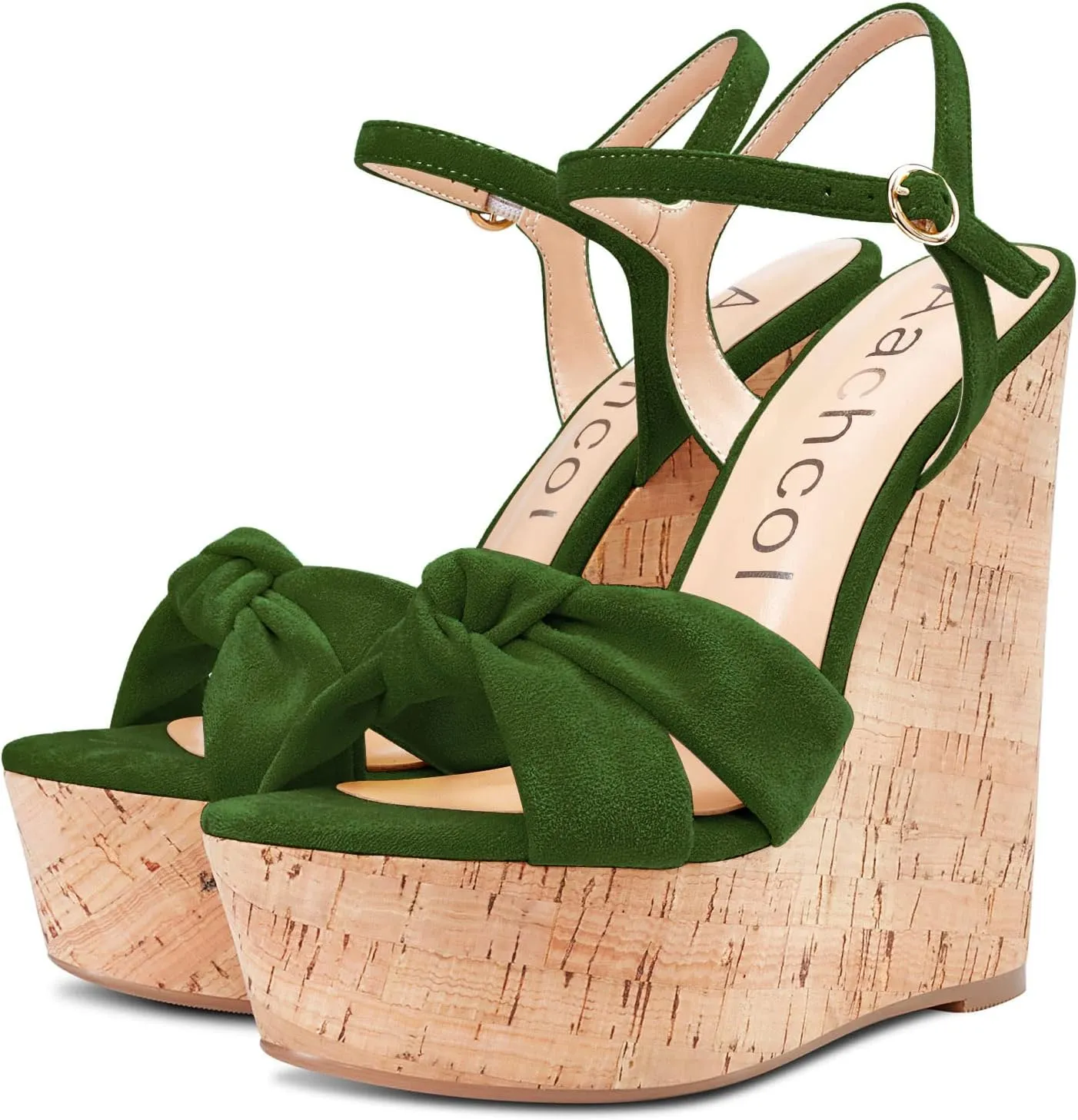 Aachcol Women Cork Wedge Sandals Platform High Heel Peep Open Toe Ankle Strap Slingback Clear Dress Shoes Classic Cute