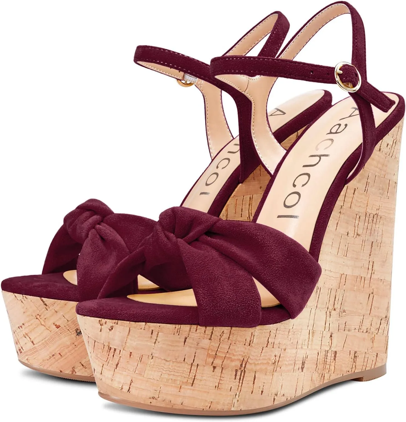 Aachcol Women Cork Wedge Sandals Platform High Heel Peep Open Toe Ankle Strap Slingback Clear Dress Shoes Classic Cute