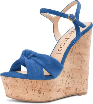 Aachcol Women Cork Wedge Sandals Platform High Heel Peep Open Toe Ankle Strap Slingback Clear Dress Shoes Classic Cute