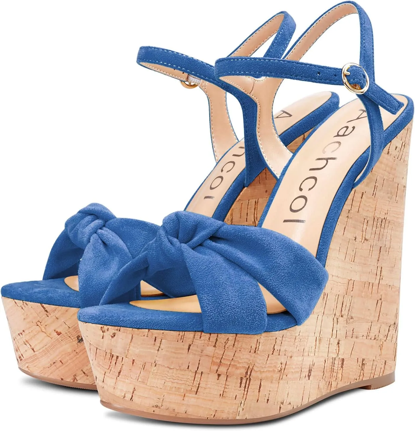 Aachcol Women Cork Wedge Sandals Platform High Heel Peep Open Toe Ankle Strap Slingback Clear Dress Shoes Classic Cute