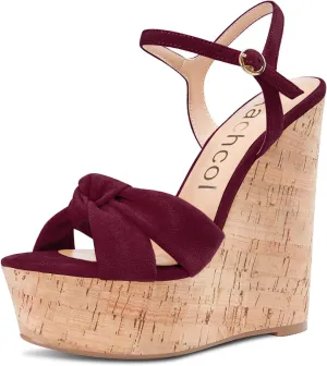 Aachcol Women Cork Wedge Sandals Platform High Heel Peep Open Toe Ankle Strap Slingback Clear Dress Shoes Classic Cute