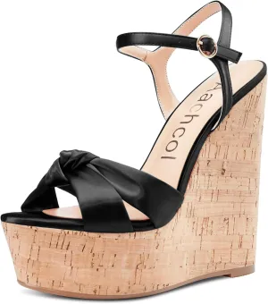 Aachcol Women Cork Wedge Sandals Platform High Heel Peep Open Toe Ankle Strap Slingback Clear Dress Shoes Classic Cute
