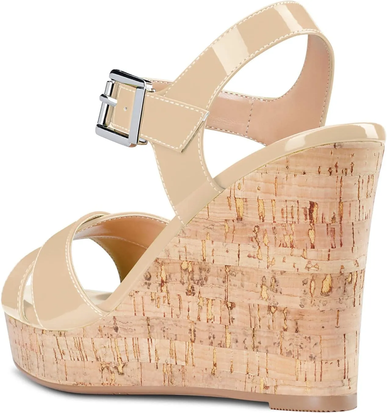 Aachcol Women Cork Wedge Sandals Slingback Ankle Strap Platform Open Toe High Heel Chunky Block Dress Shoes 4 Inch