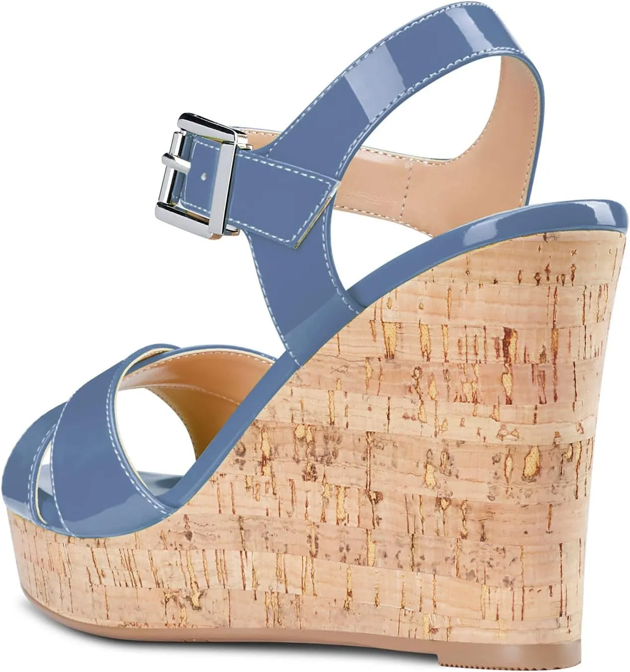 Aachcol Women Cork Wedge Sandals Slingback Ankle Strap Platform Open Toe High Heel Chunky Block Dress Shoes 4 Inch