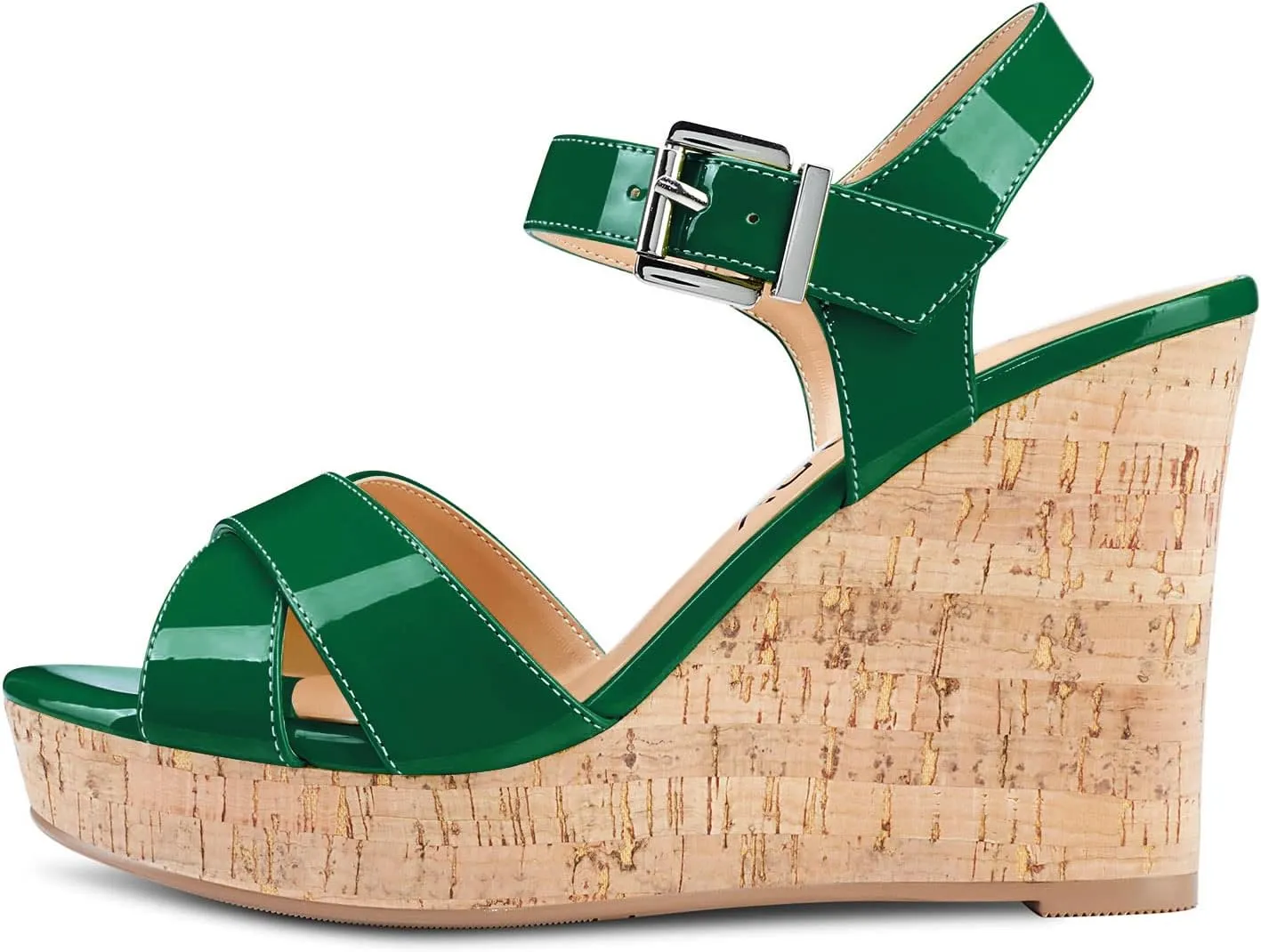Aachcol Women Cork Wedge Sandals Slingback Ankle Strap Platform Open Toe High Heel Chunky Block Dress Shoes 4 Inch
