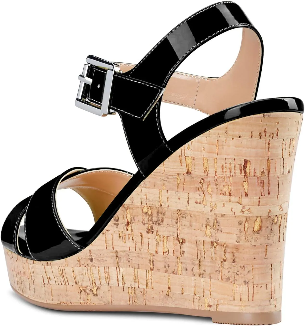 Aachcol Women Cork Wedge Sandals Slingback Ankle Strap Platform Open Toe High Heel Chunky Block Dress Shoes 4 Inch