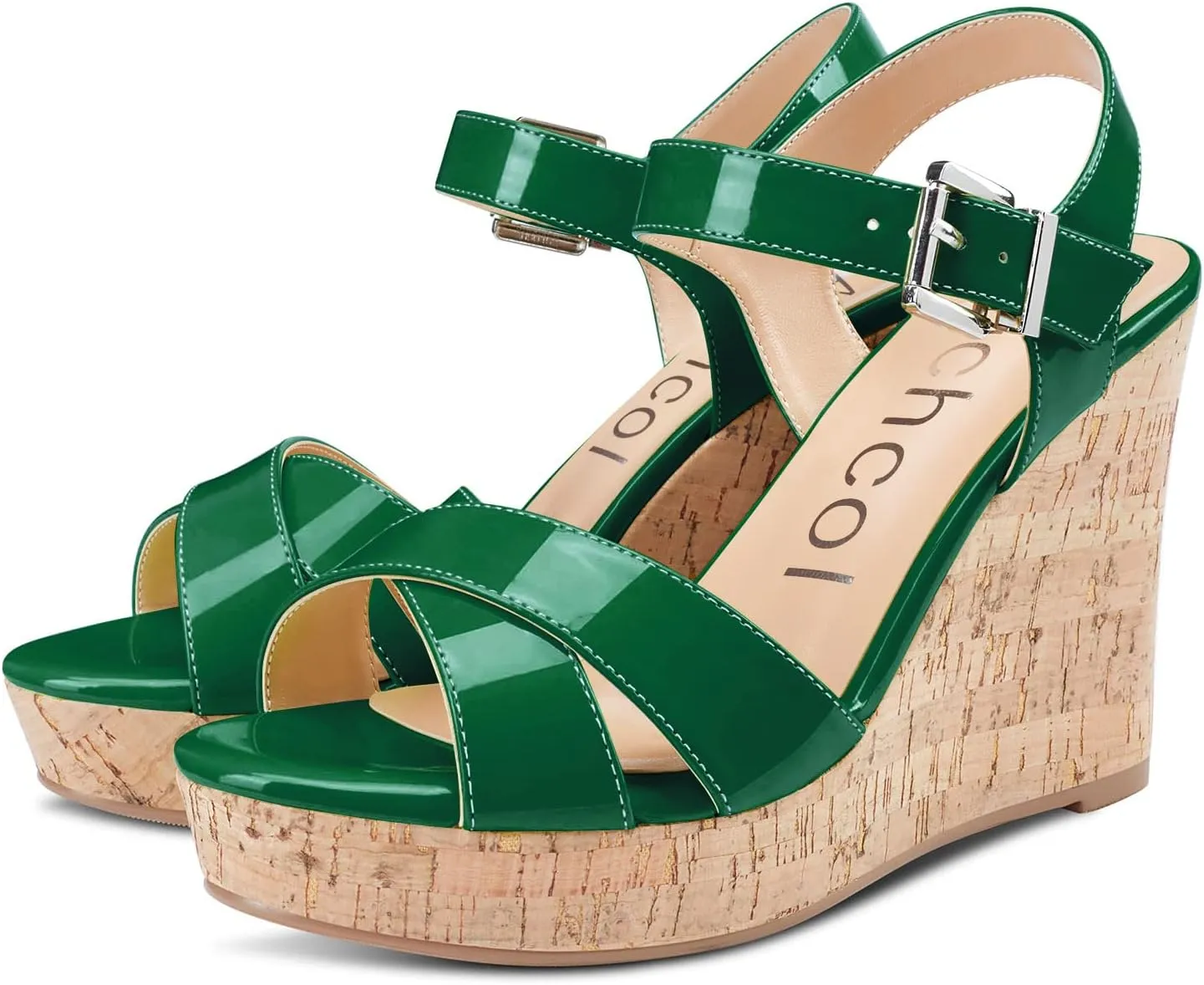 Aachcol Women Cork Wedge Sandals Slingback Ankle Strap Platform Open Toe High Heel Chunky Block Dress Shoes 4 Inch