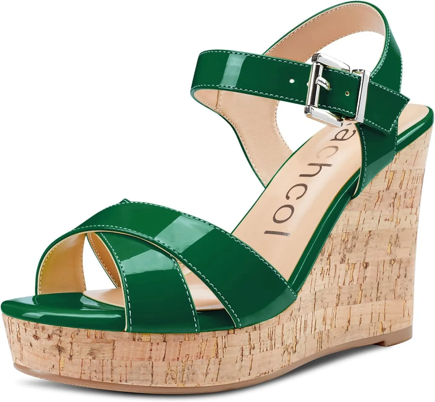 Aachcol Women Cork Wedge Sandals Slingback Ankle Strap Platform Open Toe High Heel Chunky Block Dress Shoes 4 Inch