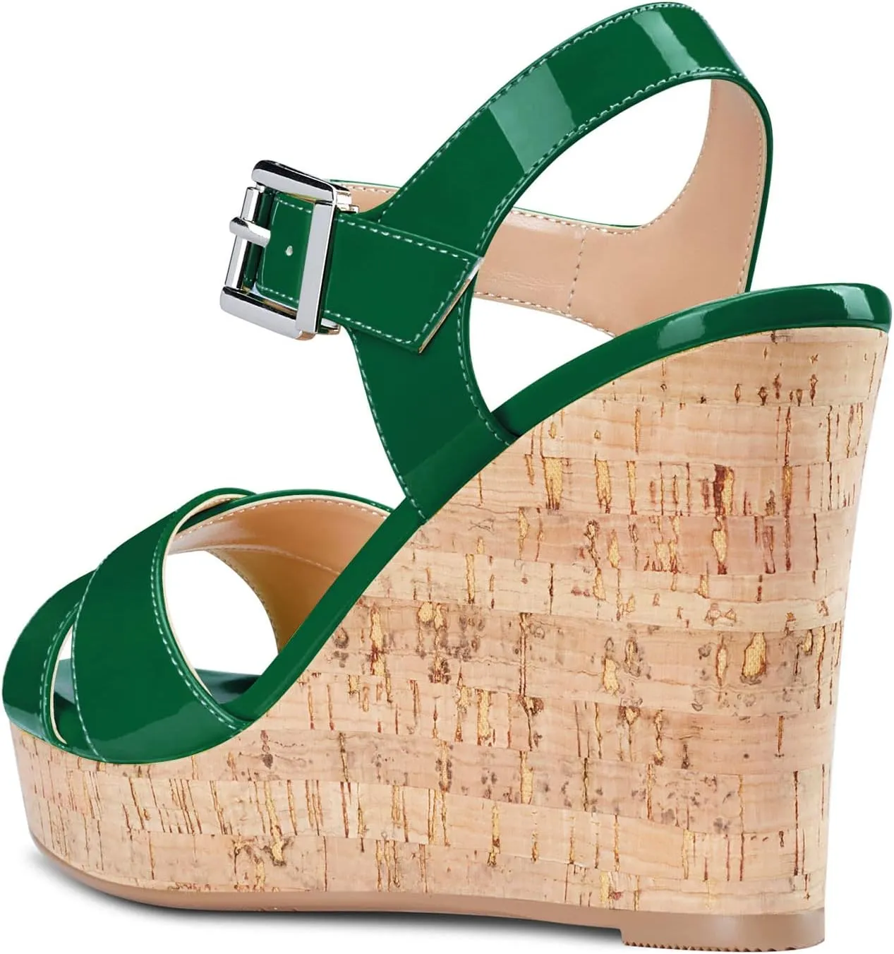 Aachcol Women Cork Wedge Sandals Slingback Ankle Strap Platform Open Toe High Heel Chunky Block Dress Shoes 4 Inch