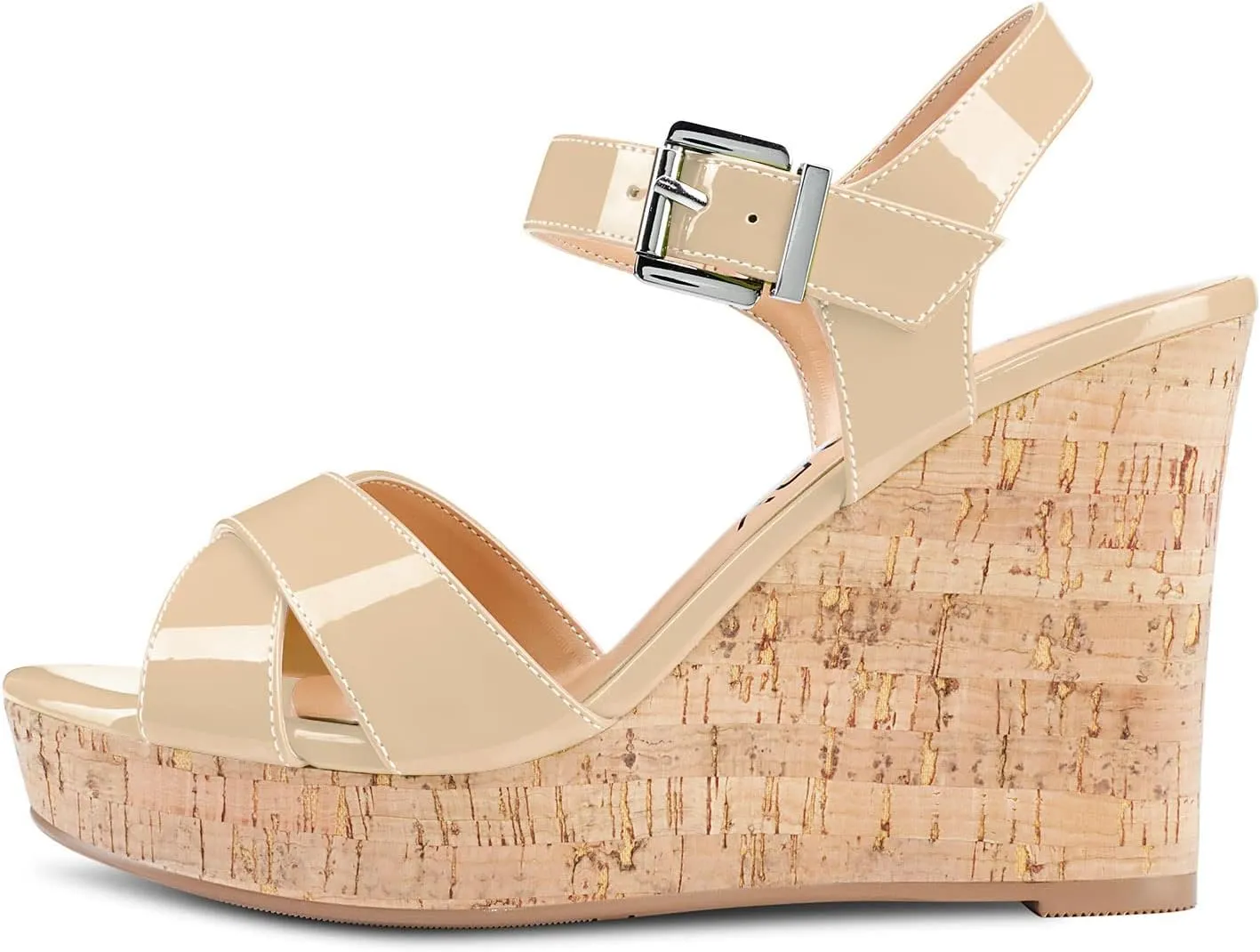 Aachcol Women Cork Wedge Sandals Slingback Ankle Strap Platform Open Toe High Heel Chunky Block Dress Shoes 4 Inch