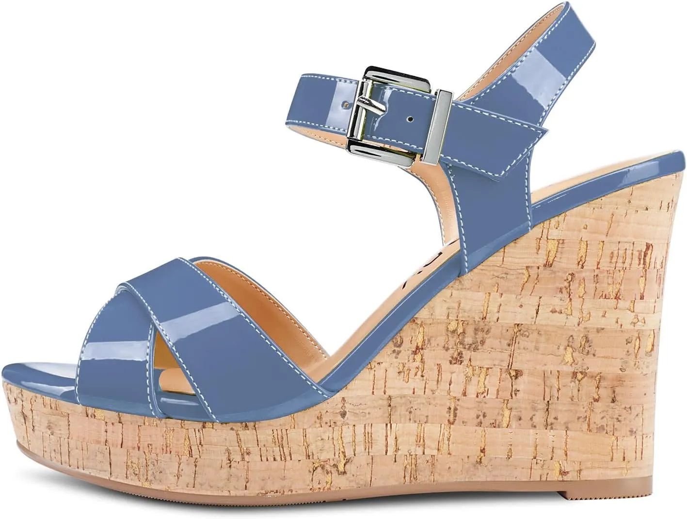 Aachcol Women Cork Wedge Sandals Slingback Ankle Strap Platform Open Toe High Heel Chunky Block Dress Shoes 4 Inch