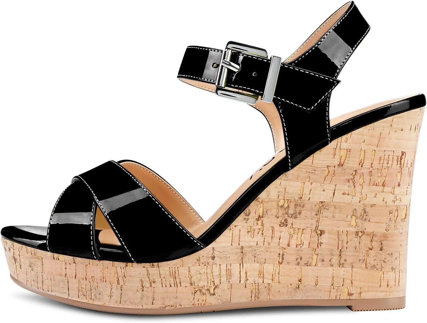 Aachcol Women Cork Wedge Sandals Slingback Ankle Strap Platform Open Toe High Heel Chunky Block Dress Shoes 4 Inch