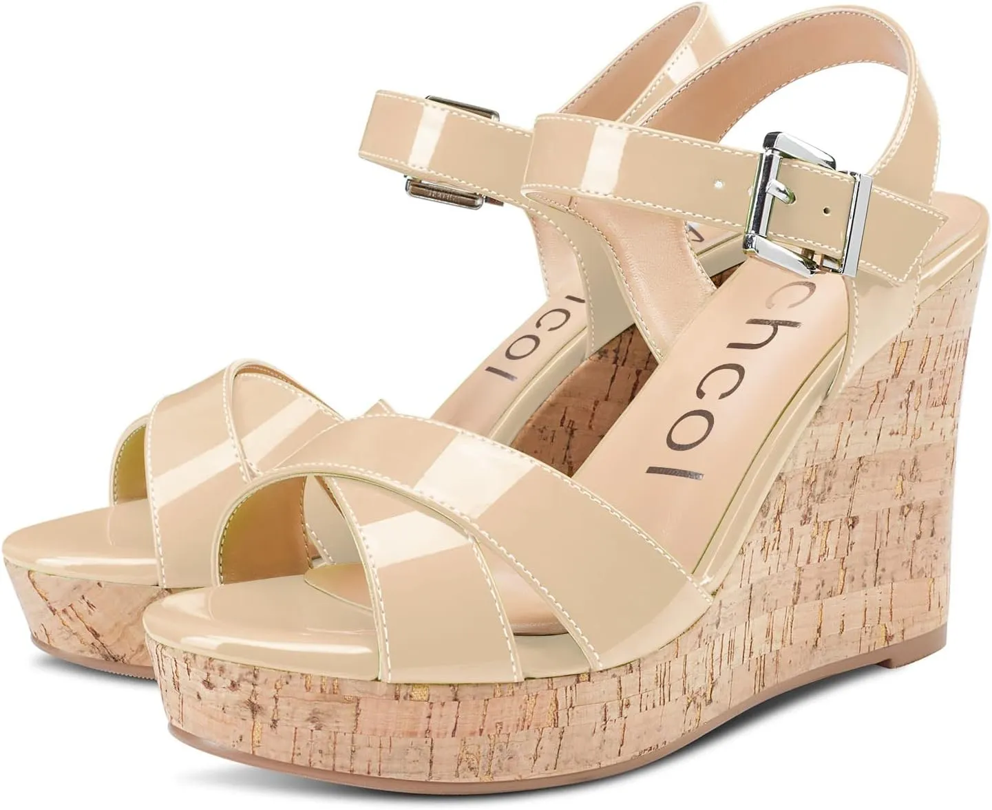 Aachcol Women Cork Wedge Sandals Slingback Ankle Strap Platform Open Toe High Heel Chunky Block Dress Shoes 4 Inch