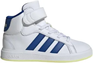 adidas Grand Court Mid Top Sneaker, White/Team Royal Blue/Ice Yellow, 5 US Unisex Big Kid