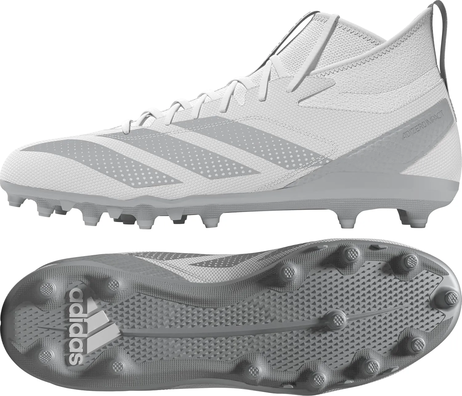 adidas Men's Adizero Impact.2 American Football Sneaker, White/Silver Metallic/White, 10