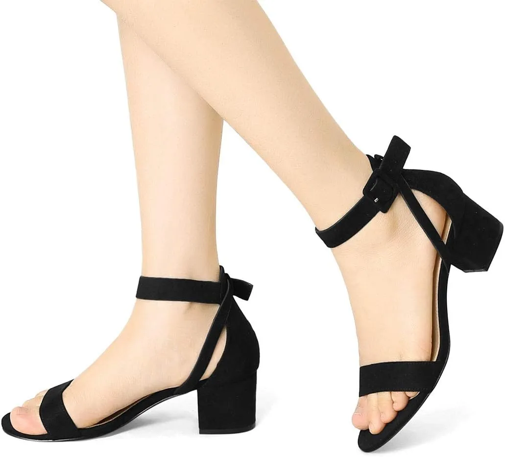 Allegra K Women's Ankle Strap Block Low Heel Sandal