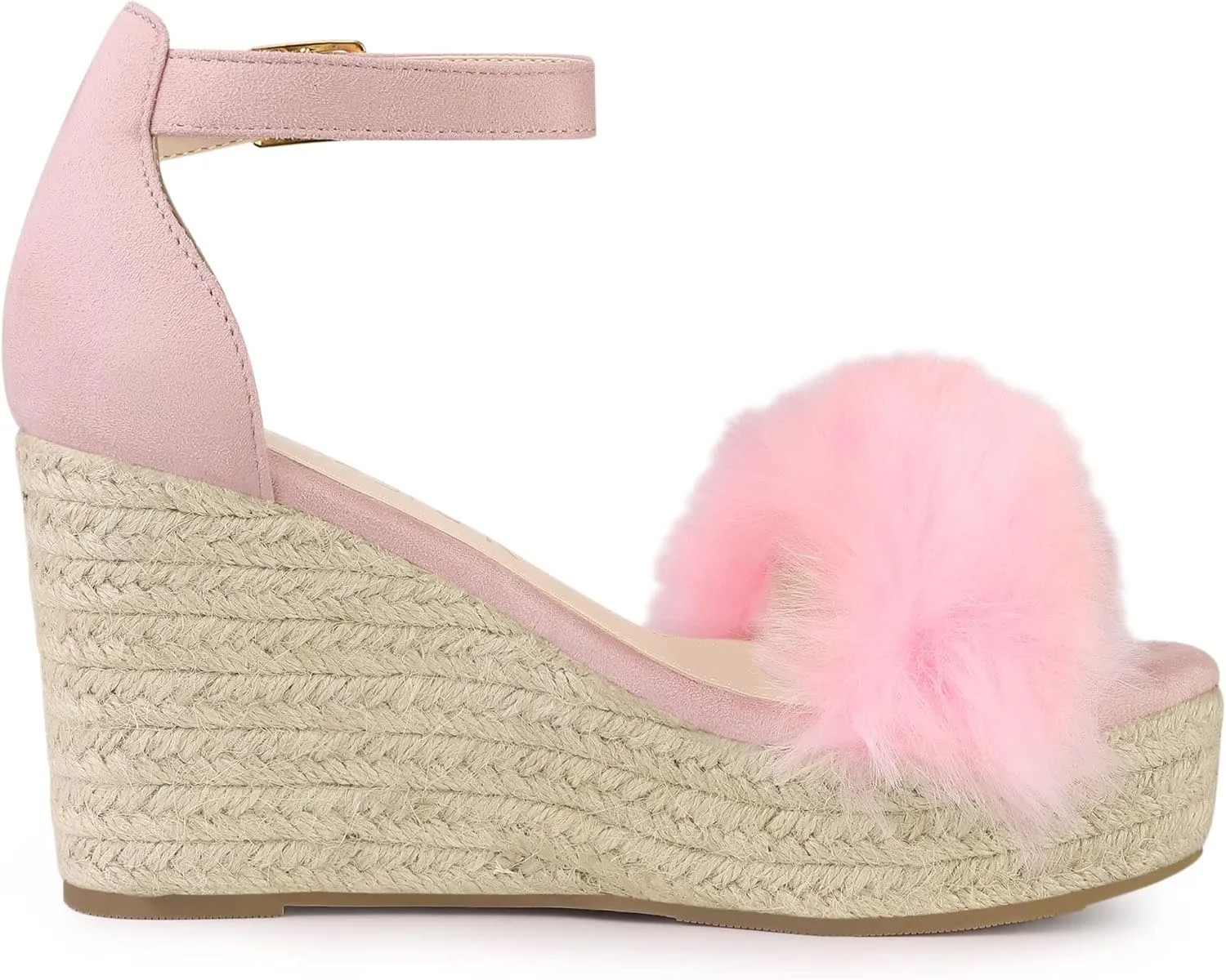 Allegra K Women's Espadrille Platform Heels Faux Fur Wedge Sandals