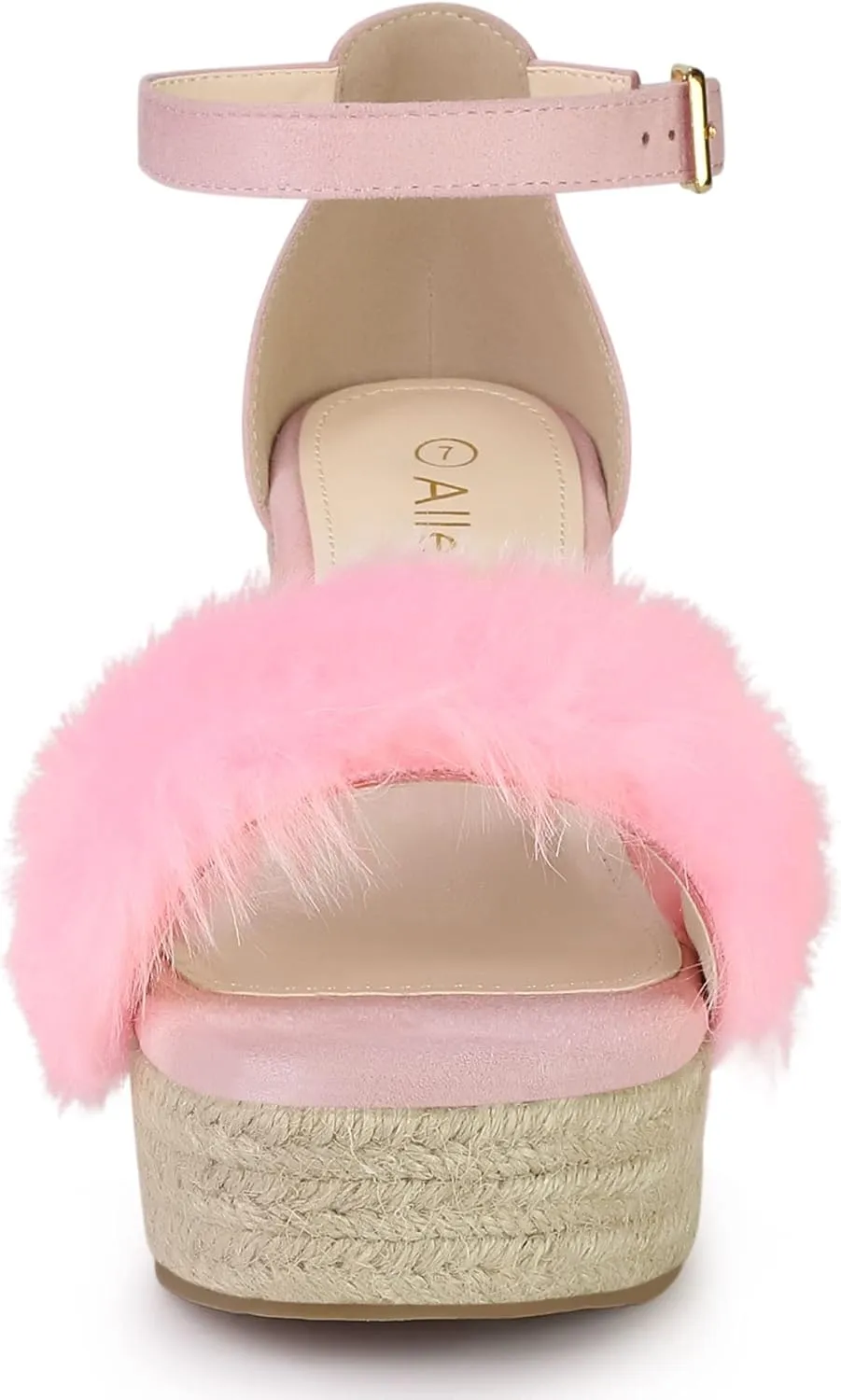 Allegra K Women's Espadrille Platform Heels Faux Fur Wedge Sandals