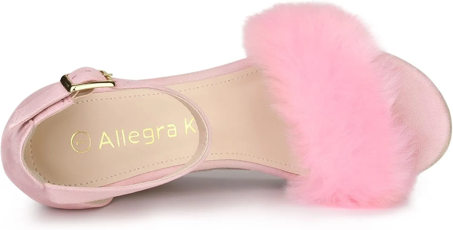 Allegra K Women's Espadrille Platform Heels Faux Fur Wedge Sandals