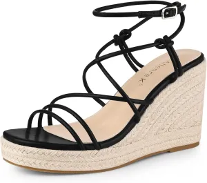 Allegra K Women's Platform Espadrille Wedge Heel Slingback Strappy Sandals