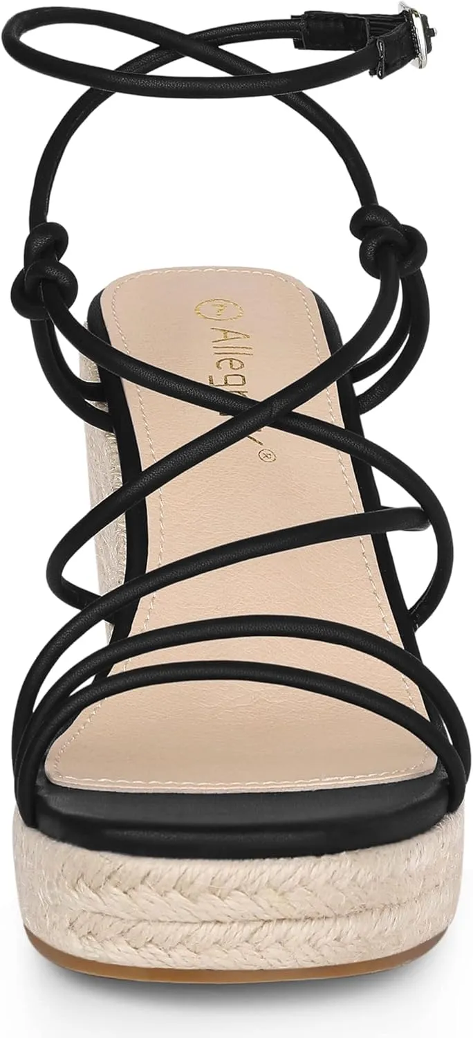 Allegra K Women's Platform Espadrille Wedge Heel Slingback Strappy Sandals
