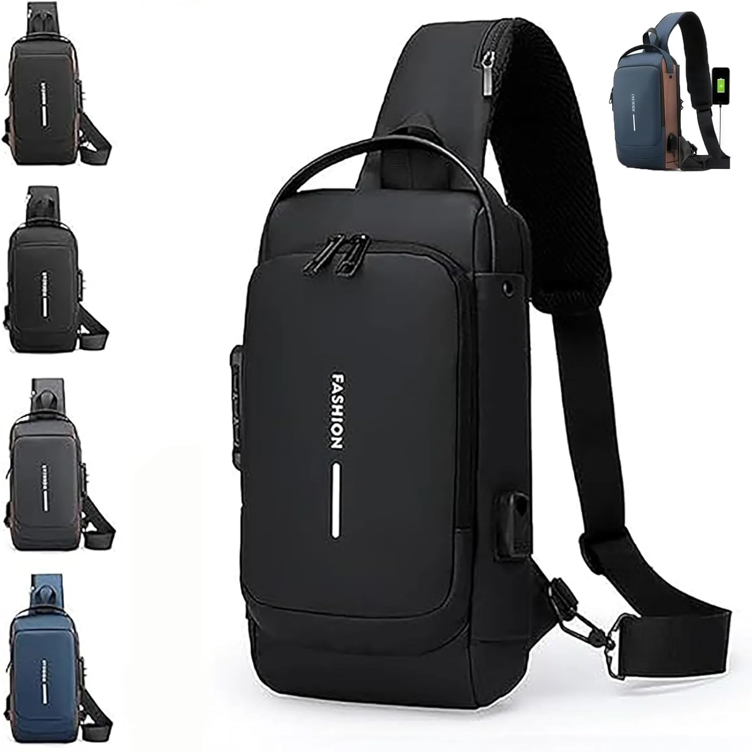 Auricz Bag, New Carbon Fiber Streamline Anti-Theft Sling Bag, Waterproof PU Leather Shoulder Bag with USB Connector