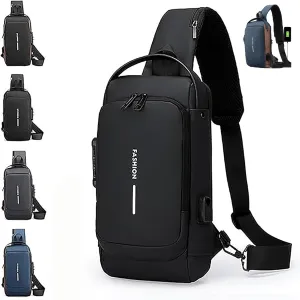 Auricz Bag, New Carbon Fiber Streamline Anti-Theft Sling Bag, Waterproof PU Leather Shoulder Bag with USB Connector