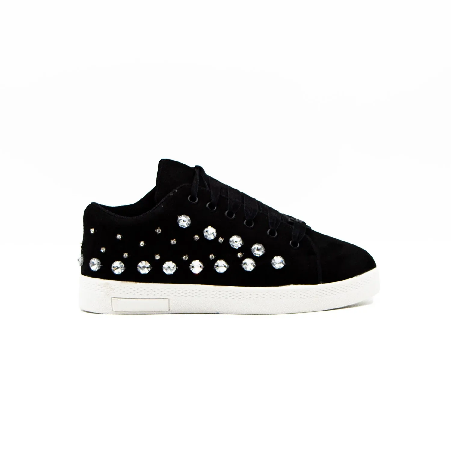 Bella Luxury Black Canvas Handmade Embellished Tennis Shoe