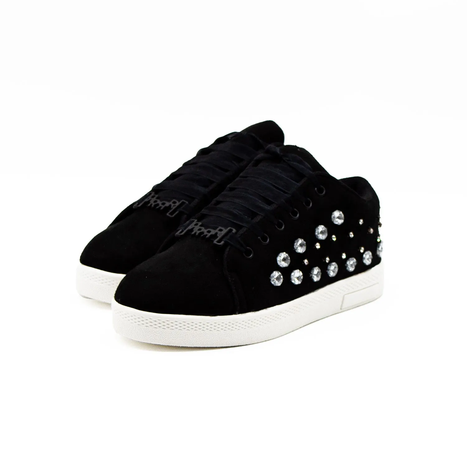 Bella Luxury Black Canvas Handmade Embellished Tennis Shoe