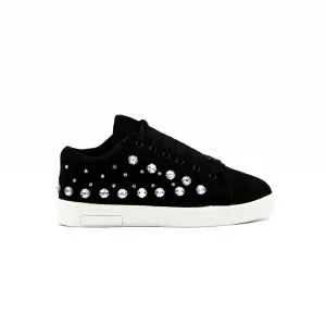 Bella Luxury Black Canvas Handmade Embellished Tennis Shoe