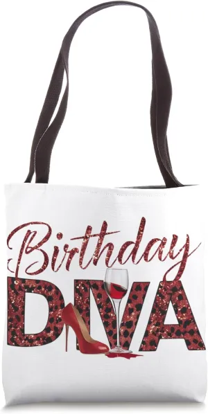 Birthday Diva Red Leopard Wine High Heel Shoe 21 30 40 50 60 Tote Bag