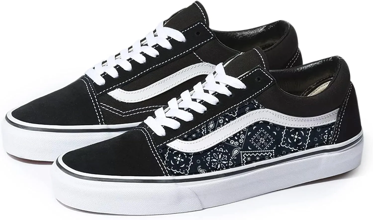 Black Old Skool x Black Bandana Pattern Custom Handmade Shoes By Patch Collection