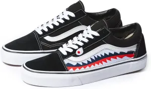 Black Old Skool x Shark Teeth Pattern Custom Handmade Shoes By Patch Collection