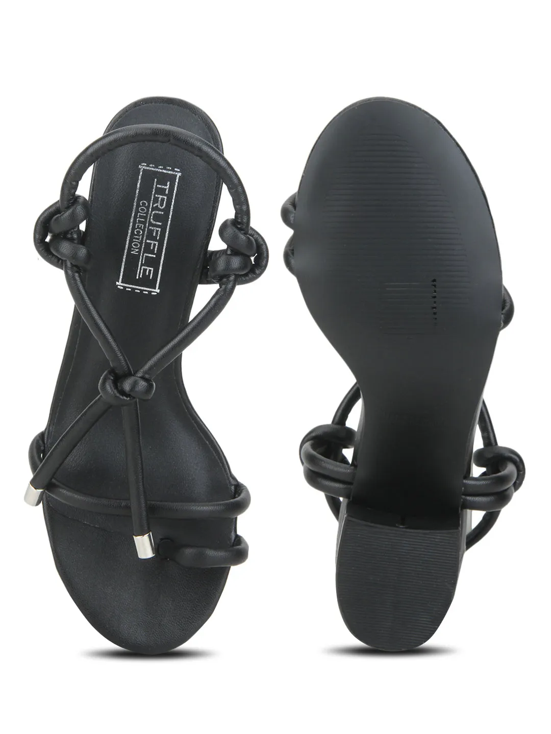 Black PU Low Block Heel Sandals