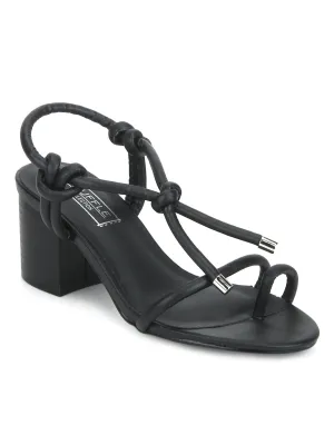 Black PU Low Block Heel Sandals
