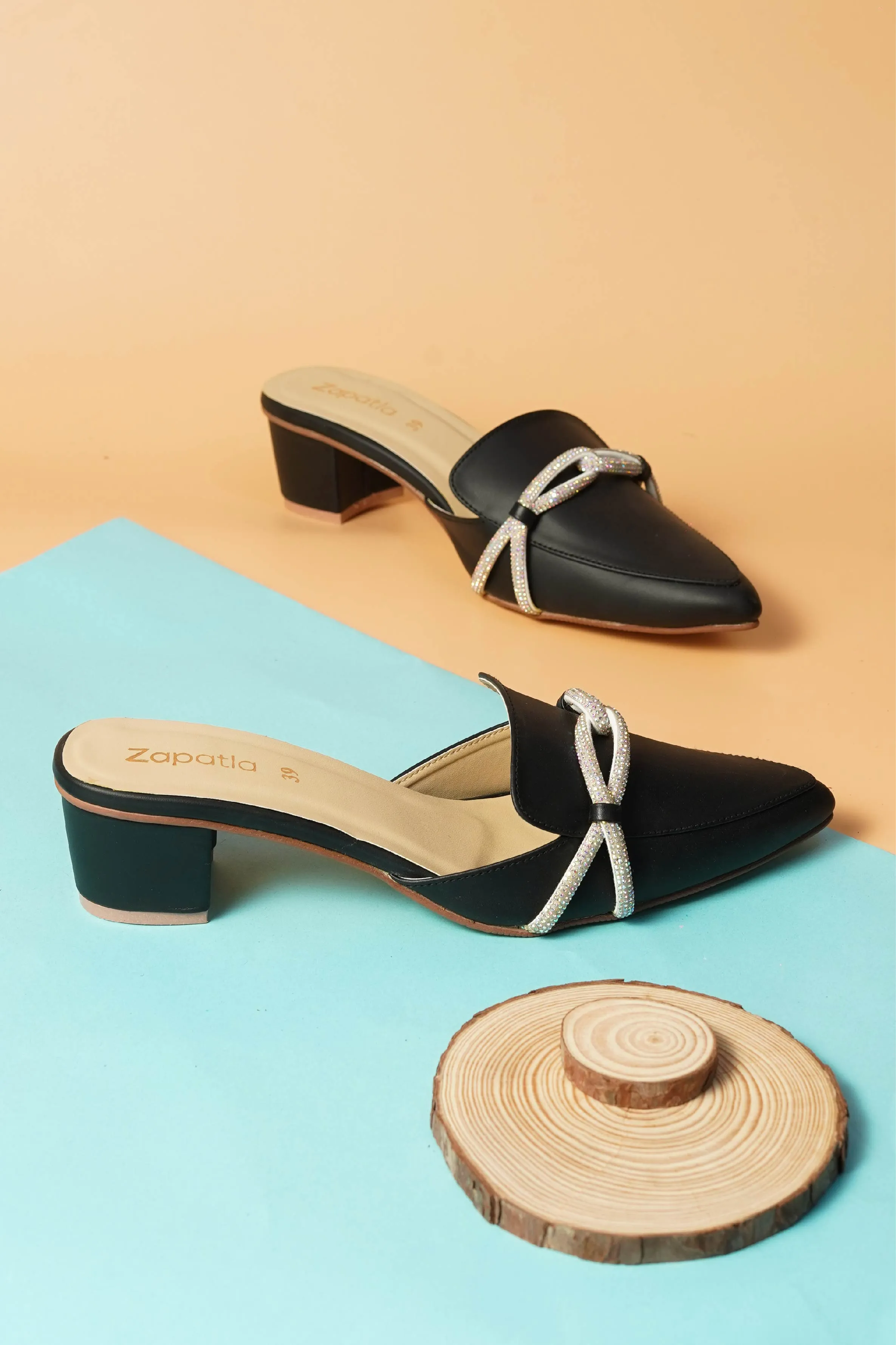 Black Rhinestone decor Mule CS23