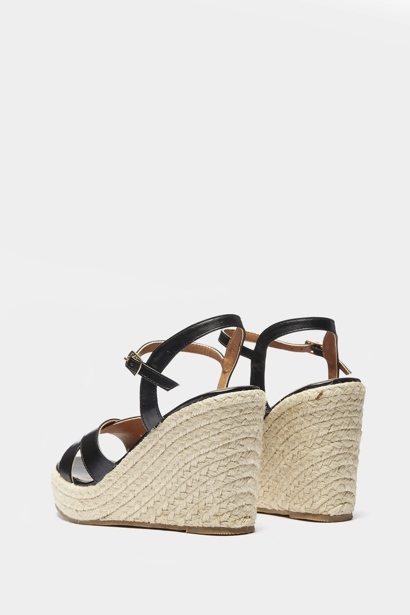 Black X Strap Espadrille Wedge