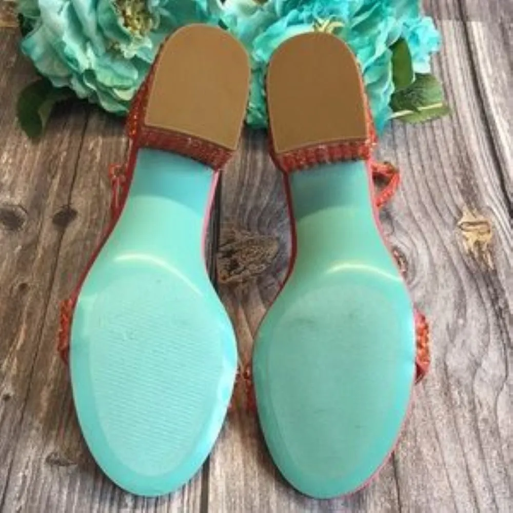 BLUE BY Betsey Johnson Mari Orange Rhinestone Sandals 6M