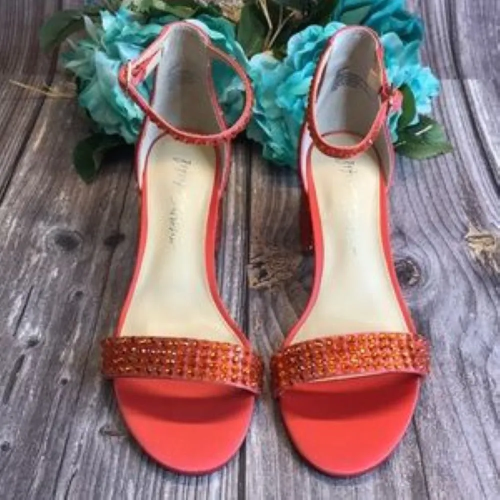 BLUE BY Betsey Johnson Mari Orange Rhinestone Sandals 6M