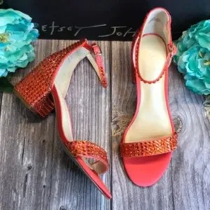 BLUE BY Betsey Johnson Mari Orange Rhinestone Sandals 6M