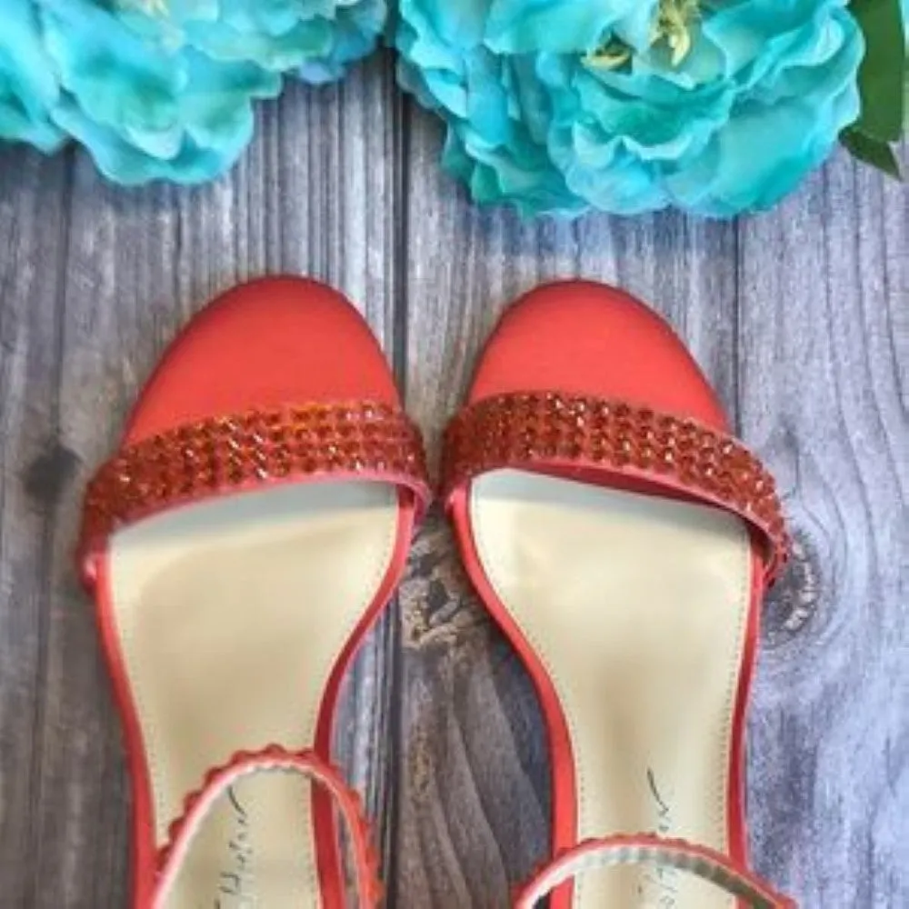 BLUE BY Betsey Johnson Mari Orange Rhinestone Sandals 6M