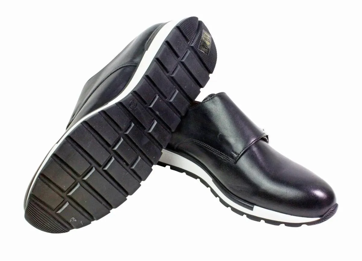 Boris Mens Black Leather Sneaker, Running Shoes for Men, Handmade Double Monk Strap Italian Leather Dress Shoes, Italian Sneaker Shoes (EU 43-10 USA)